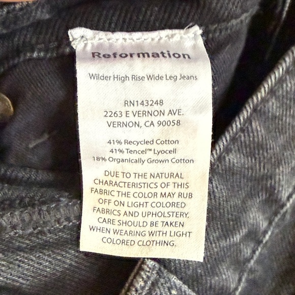 Reformation Wilder Black Wide Leg High Rise Jeans Size 26 - Picture 5 of 12